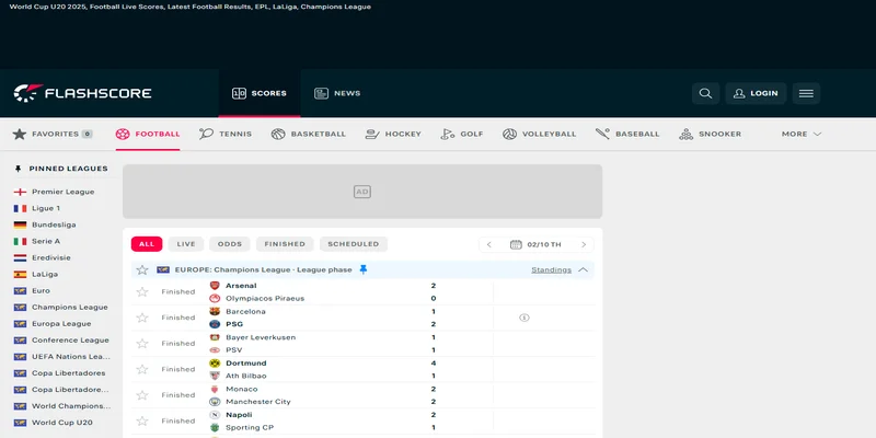 FlashScore nền tảng bóng đá trực tuyến
